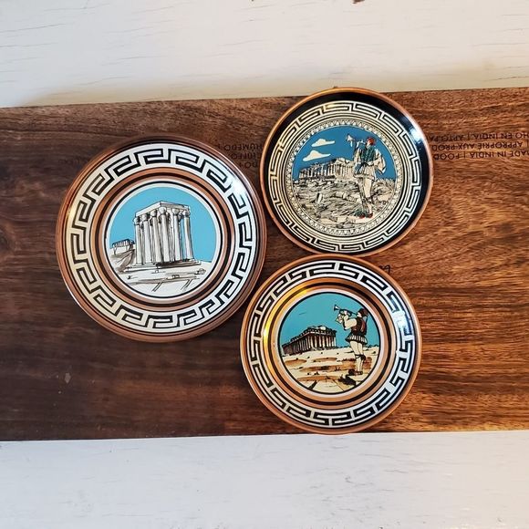 Greek Parthenon Copper Wall Plates Painted Enamel Ancient Art - Picture 1 of 9